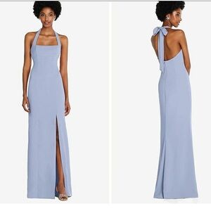 Thread Tie Halter Open Back Trumpet Gown Sky Blue M